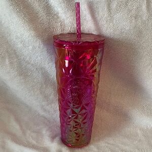 Starbucks Summer 2024 Pink Iridescent Prism Cold Cup Tumbler. 24 oz lid & straw